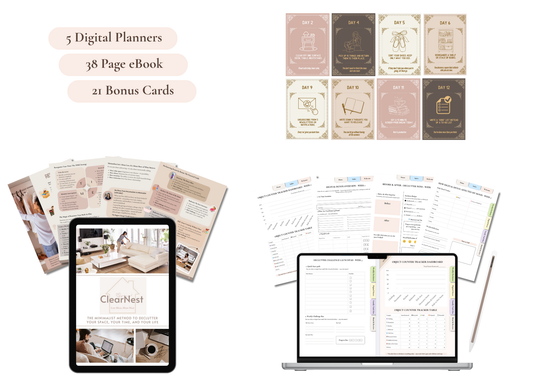 The ClearNest Bundle ✨ eBook + 5 Digital Planning Tools + 21 Reset Cards (Bonus)