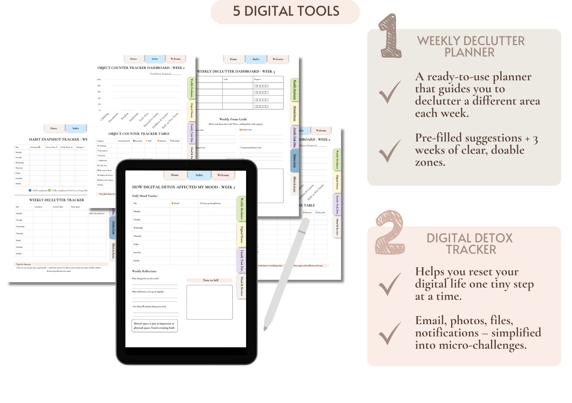 The ClearNest Bundle ✨ eBook + 5 Digital Planning Tools + 21 Reset Cards (Bonus)
