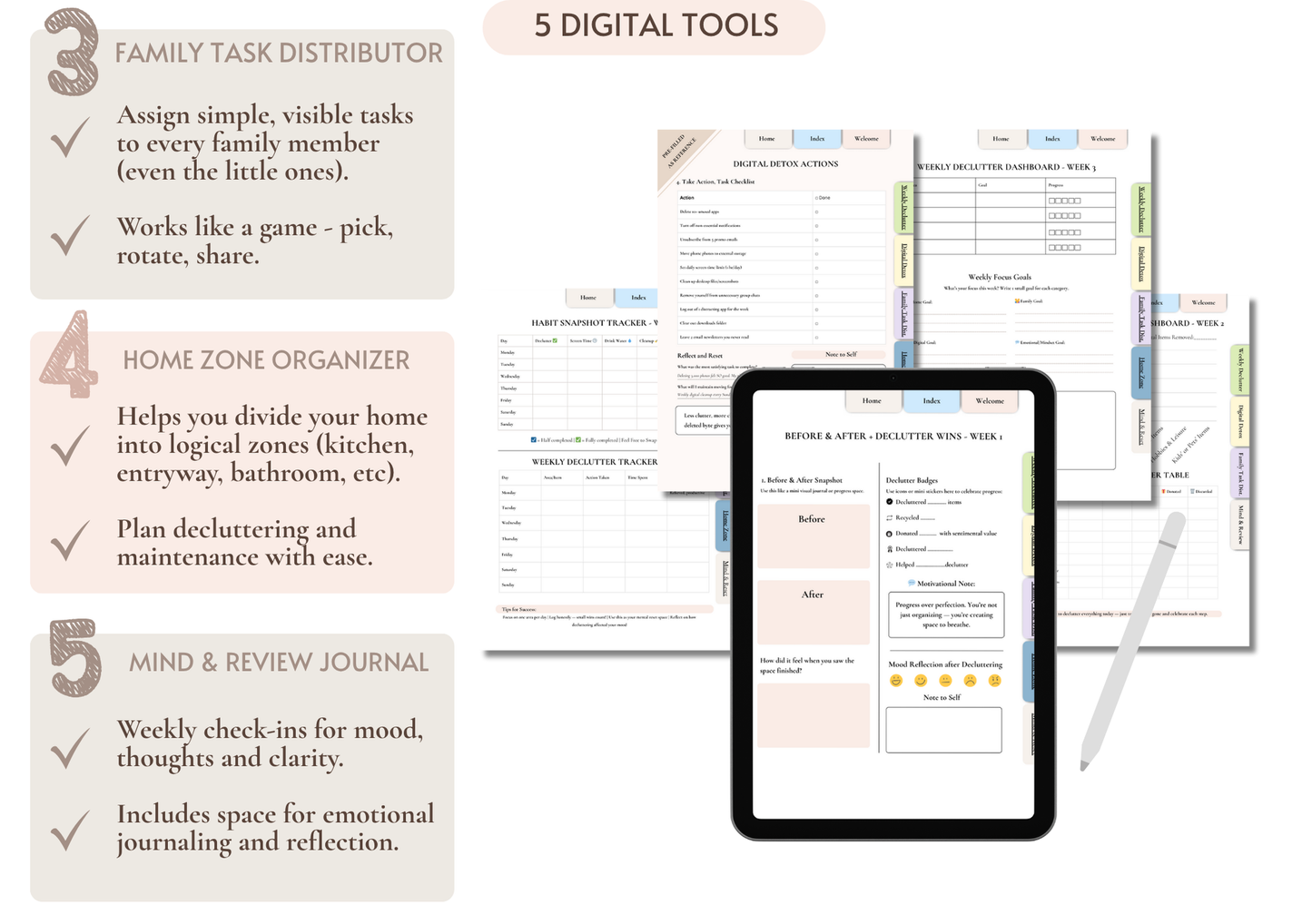 The ClearNest Bundle ✨ eBook + 5 Digital Planning Tools + 21 Reset Cards (Bonus)