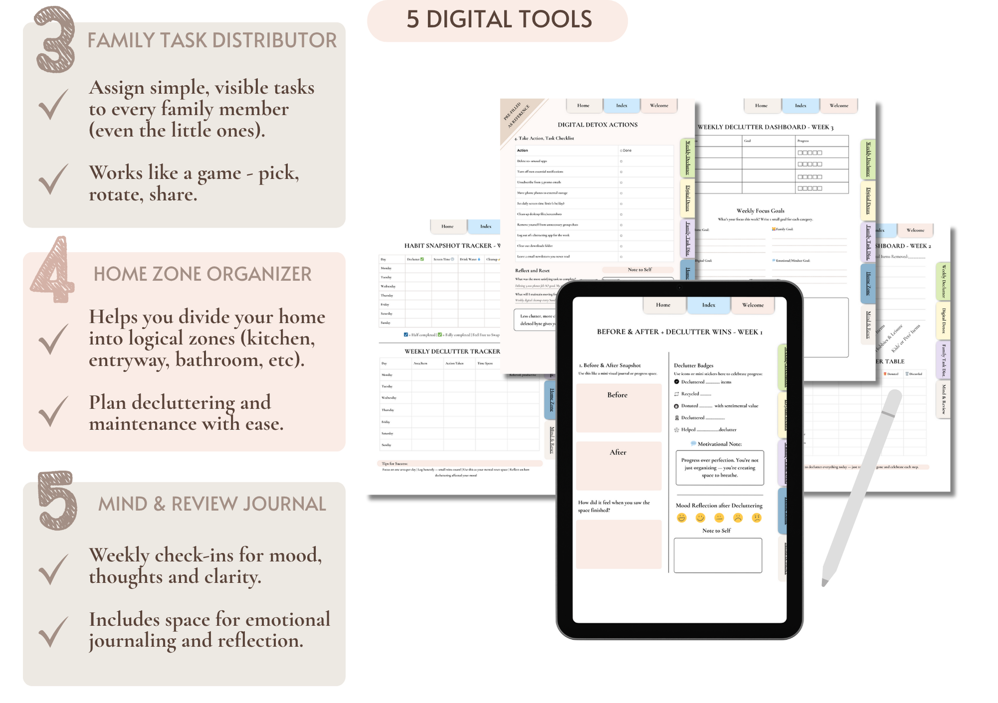 The ClearNest Bundle ✨ eBook + 5 Digital Planning Tools + 21 Reset Cards (Bonus)